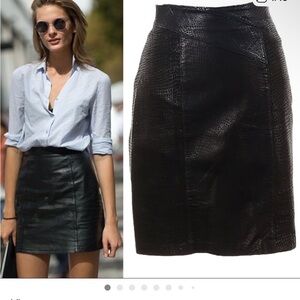 Vintage Black Leather Mini Skirt XS snakeskin embossed genuine leather